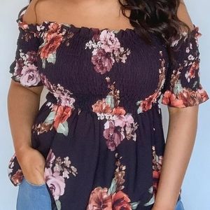 Two floral print off shoulder tops